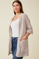 HDK1906 Brown Womens Textured Ribbed Knit Short Sleeve Kimono Back