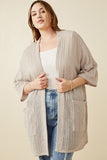 HDK1906W BROWN Plus Textured Ribbed Knit Short Sleeve Kimono Front