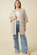 HDK1906 Brown Womens Textured Ribbed Knit Short Sleeve Kimono Front 2