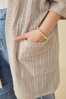 HDK1906W BROWN Plus Textured Ribbed Knit Short Sleeve Kimono Full Body