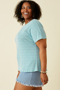 HDK1908W Blue Plus Patterned Reversed V Neck Knit Top Side