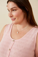 HDK1909W Blue Plus Patterned Button Detail Knit Tank Full Body