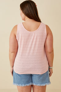 HDK1909W Blue Plus Patterned Button Detail Knit Tank Side