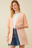 HDK1910W LIGHT GREY PLus Textured Knit Roll Sleeve Open Kimono Full Body