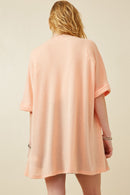 HDK1910 CORAL Womens Textured Knit Roll Sleeve Open Kimono Side