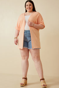 HDK1910W Coral Plus Textured Knit Roll Sleeve Open Kimono Gif