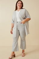 HDK1910 Grey Womens Textured Knit Roll Sleeve Open Kimono Full Body 2