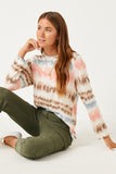 HDN4019 CORAL MIX Womens Washed Stripe Knit Long Sleeve Tee Back