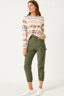 HDN4019 Purple Mix Womens Washed Stripe Knit Long Sleeve Tee Gif