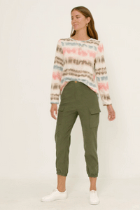 HDN4019W CORAL MIX Plus Washed Stripe Knit Long Sleeve Tee Front