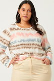HDN4019 CORAL MIX Womens Washed Stripe Knit Long Sleeve Tee Pose