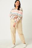 HDN4019 CORAL MIX Womens Washed Stripe Knit Long Sleeve Tee Full Body