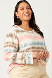 HDN4019 CORAL MIX Womens Washed Stripe Knit Long Sleeve Tee Front