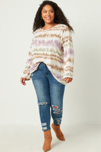 HDN4019 PURPLE MIX Womens Washed Stripe Knit Long Sleeve Tee Side