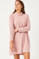 HDN4095 MAUVE Womens Turtleneck Long Sleeve Brushed Knit Shift Dress Back