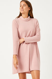 HDN4095 MAUVE Womens Turtleneck Long Sleeve Brushed Knit Shift Dress Back