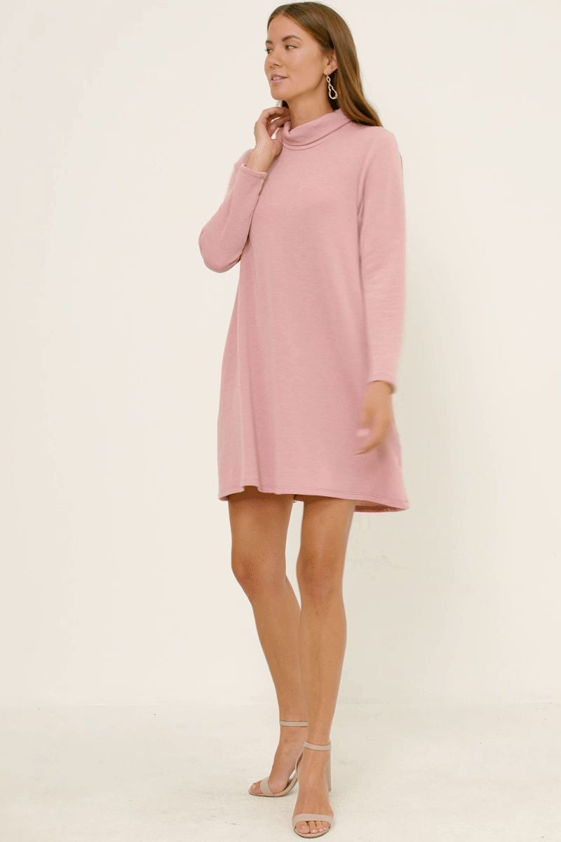Turtleneck Long Sleeve Brushed Knit Shift Dress