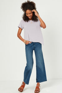 HDN4561W Lavender Plus Short Sleeve Handkerchief Hem French Terry Top Full Body