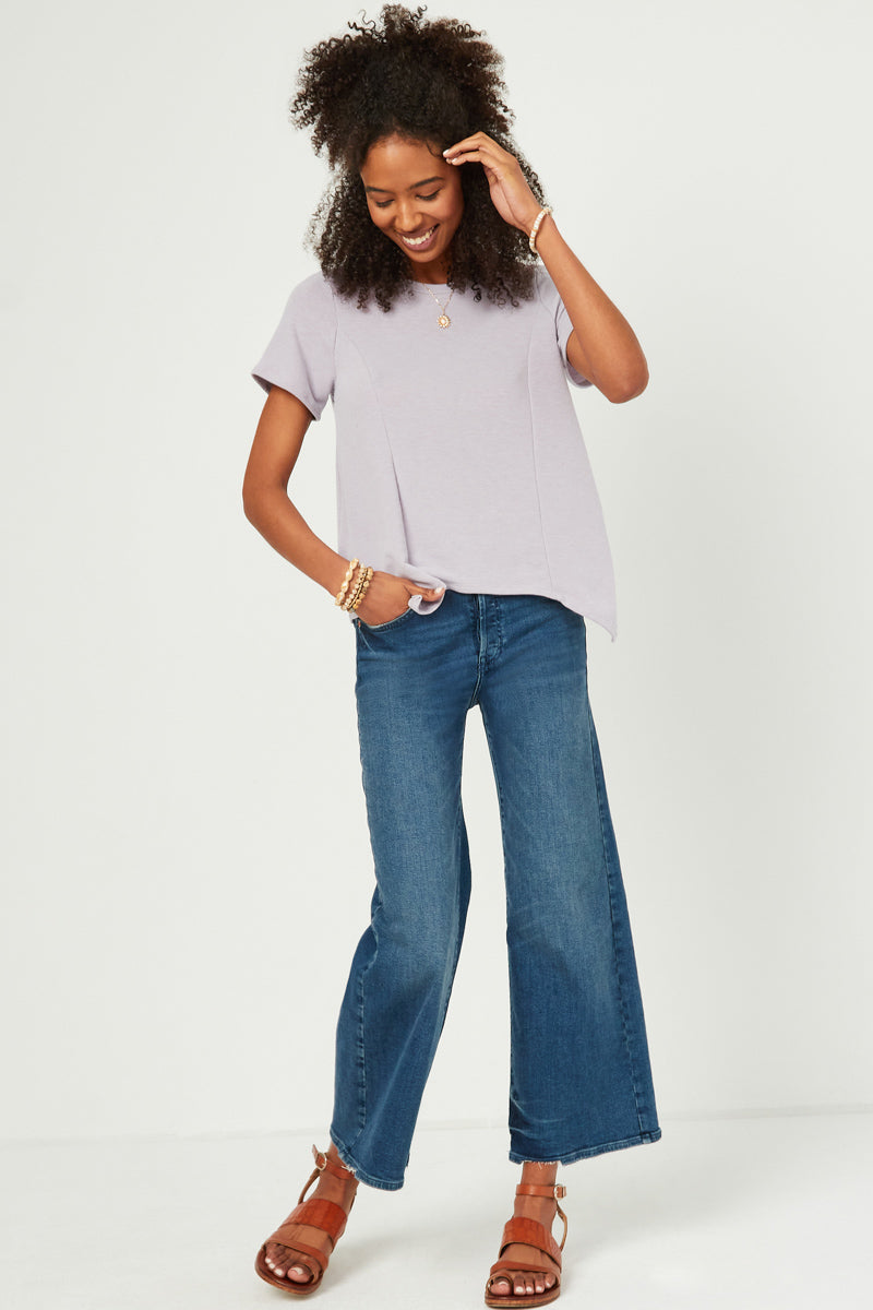 HDN4561W Lavender Plus Short Sleeve Handkerchief Hem French Terry Top Full Body