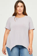 HDN4561 Lavender Womens Short Sleeve Handkerchief Hem French Terry Top Full Body