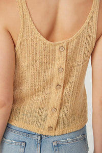 HDN4677W Mustard Plus Loose Knit Ribbed Button Back Tank Back
