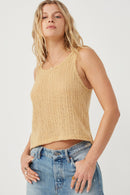 HDN4677 Oatmeal Womens Loose Knit Ribbed Button Back Tank Front