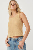 HDN4677 Oatmeal Womens Loose Knit Ribbed Button Back Tank Front