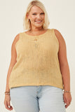 HDN4677 Mustard Womens Loose Knit Ribbed Button Back Tank Alternate Angle