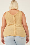 HDN4677 Mustard Womens Loose Knit Ribbed Button Back Tank Full Body