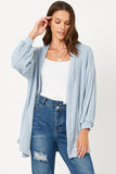 HDY2977 DENIM Womens Two Tone Ribbed Knit Open Cardigan Front