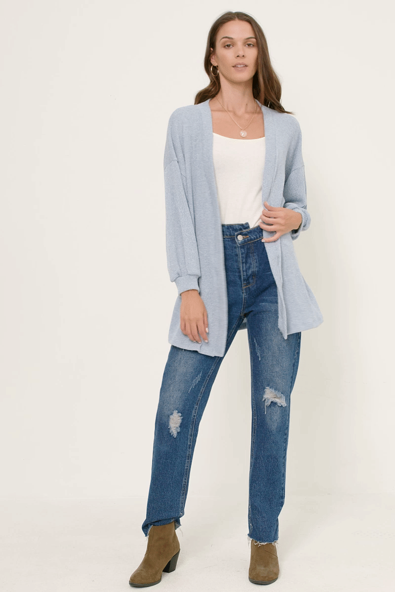 Two Tone Ribbed Knit Open Cardigan