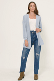 HDY2977W DENIM Plus Two Tone Ribbed Knit Open Cardigan Pose