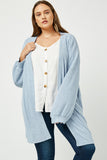 HDY2977 DENIM Womens Two Tone Ribbed Knit Open Cardigan front