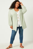 HDY2977W Denim Plus Two Tone Ribbed Knit Open Cardigan Back