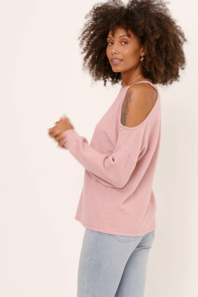 Brushed Cold Shoulder Detail Long Sleeve Knit Top