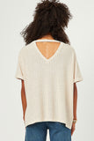 HDY5853W Oatmeal Plus Textured Ribbed Knit Double V Neck Boxy Top Detail