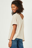 HDY5853W Oatmeal Plus Textured Ribbed Knit Double V Neck Boxy Top Side
