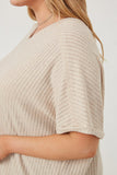 HDY5853 Oatmeal Womens Textured Ribbed Knit Double V Neck Boxy Top Alternate Angle