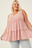 HDY5886 Sage Womens Textured Knit Babydoll Tank Side