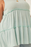 HDY5886 Pink Womens Textured Knit Babydoll Tank Front