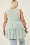 HDY5886 Pink Womens Textured Knit Babydoll Tank Detail
