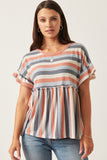 HDY5891 Mint Mix Womens Stripe Terry Babydoll Tee Full Body