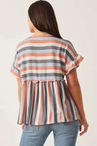 HDY5891W Mint Mix Plus Stripe Terry Babydoll Tee Gif