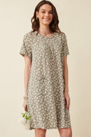 HDY5978 Sage Womens Floral Print French Terry Slouchy Pocket Dress Front