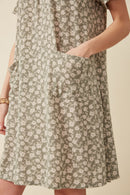 HDY5978 Sage Womens Floral Print French Terry Slouchy Pocket Dress Detail