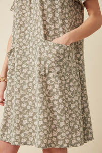 HDY5978 Sage Womens Floral Print French Terry Slouchy Pocket Dress Detail
