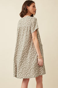 HDY5978 Sage Womens Floral Print French Terry Slouchy Pocket Dress Back