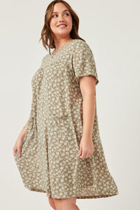 HDY5978W Sage Plus Floral Print French Terry Slouchy Pocket Dress Front