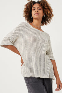 HDY6100W Oatmeal Plus Loose Knit Textured Pocket Detail Knit Top Front