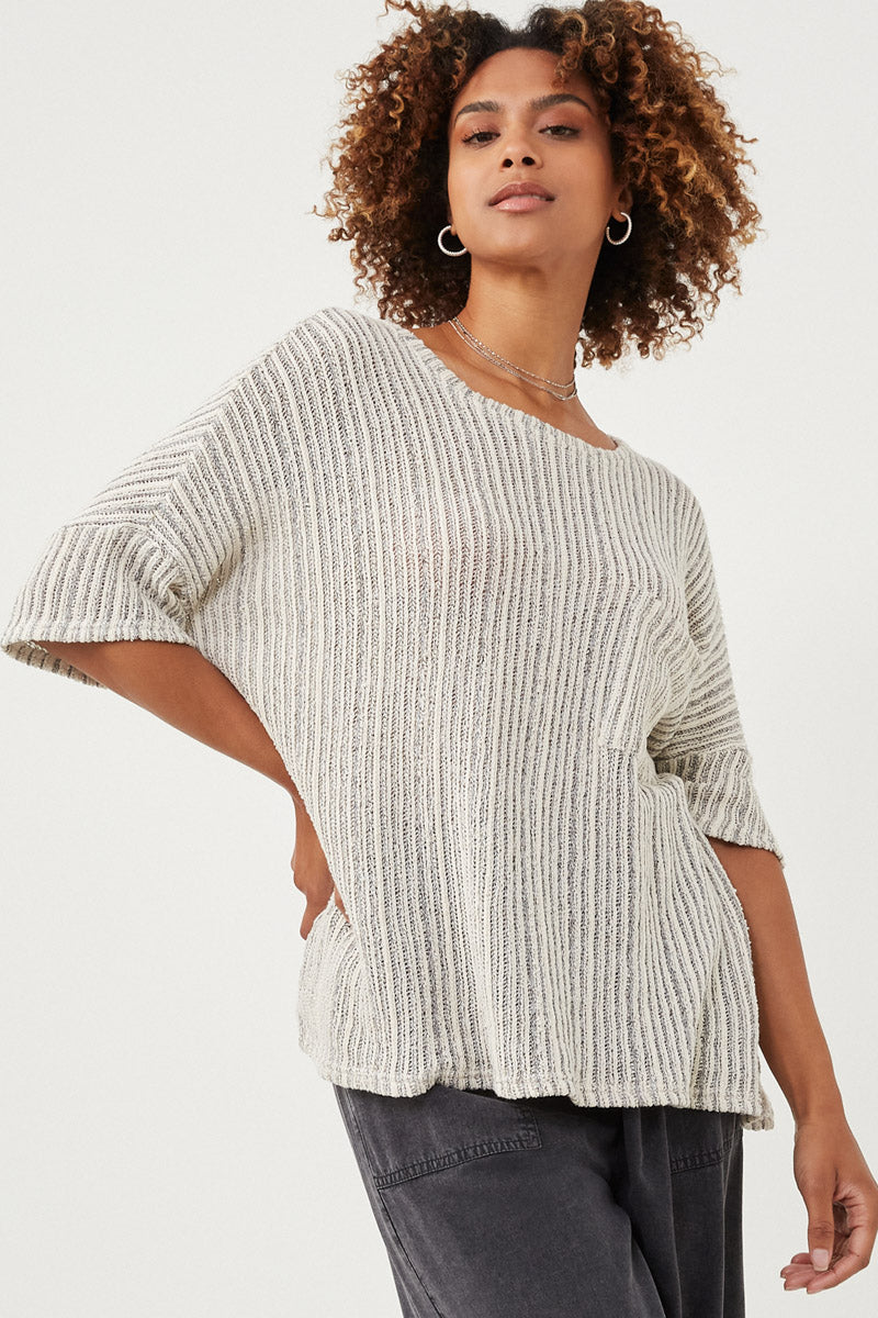 Loose Knit Textured Pocket Detail Knit Top